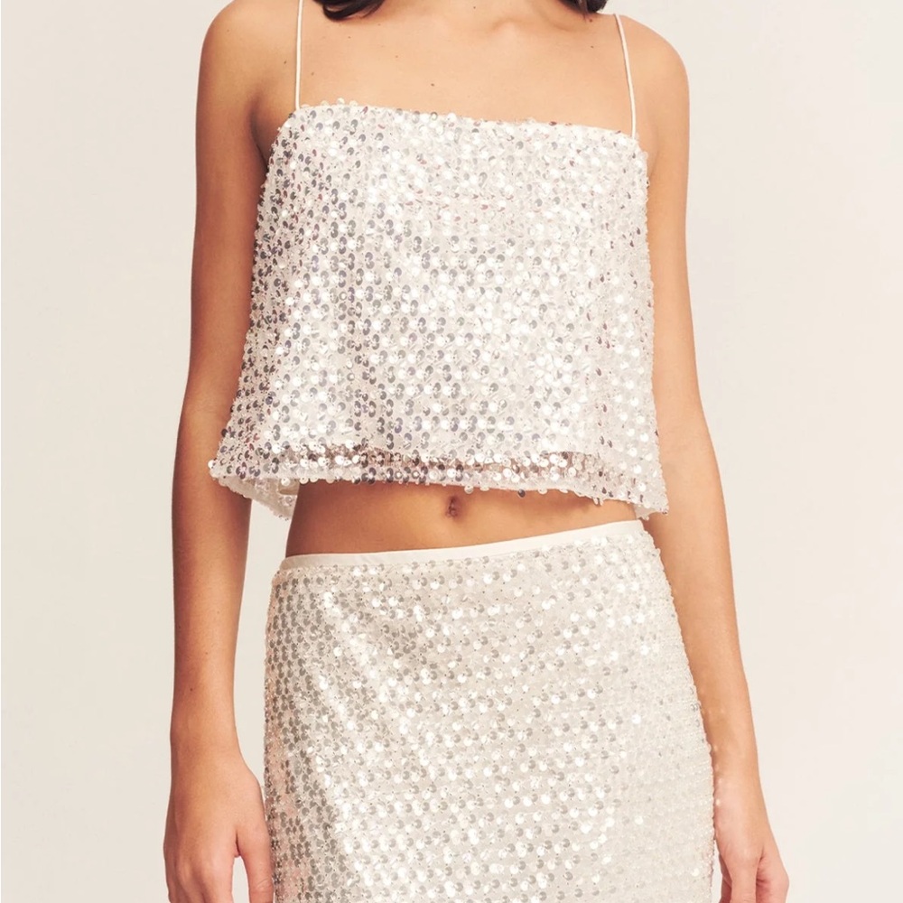 Shona Joy Asteri White Sequin Top